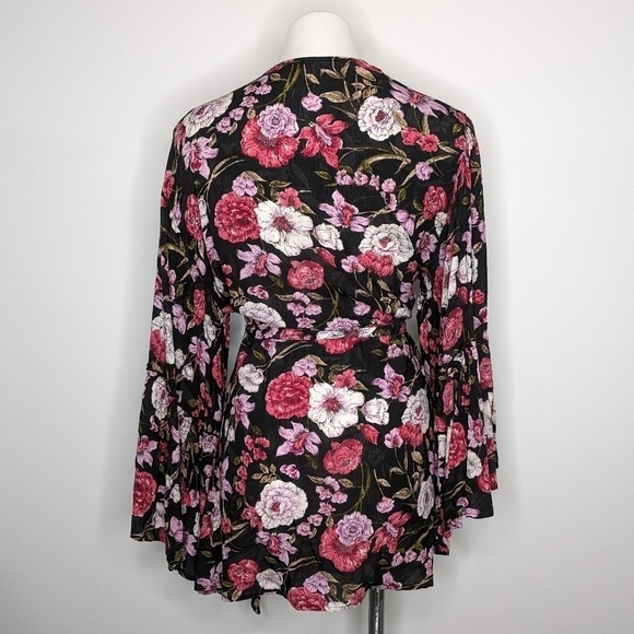 NWOT Billabong black pink floral wrap robe cover up M/L - Picture 6 of 10